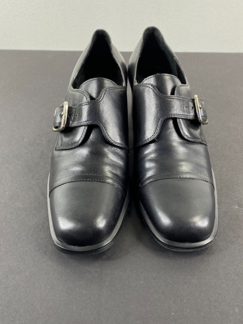 Etienne Aigner Black Buckle Block Heel Y2K Booties Shoes 6M - Picture 3 of 8